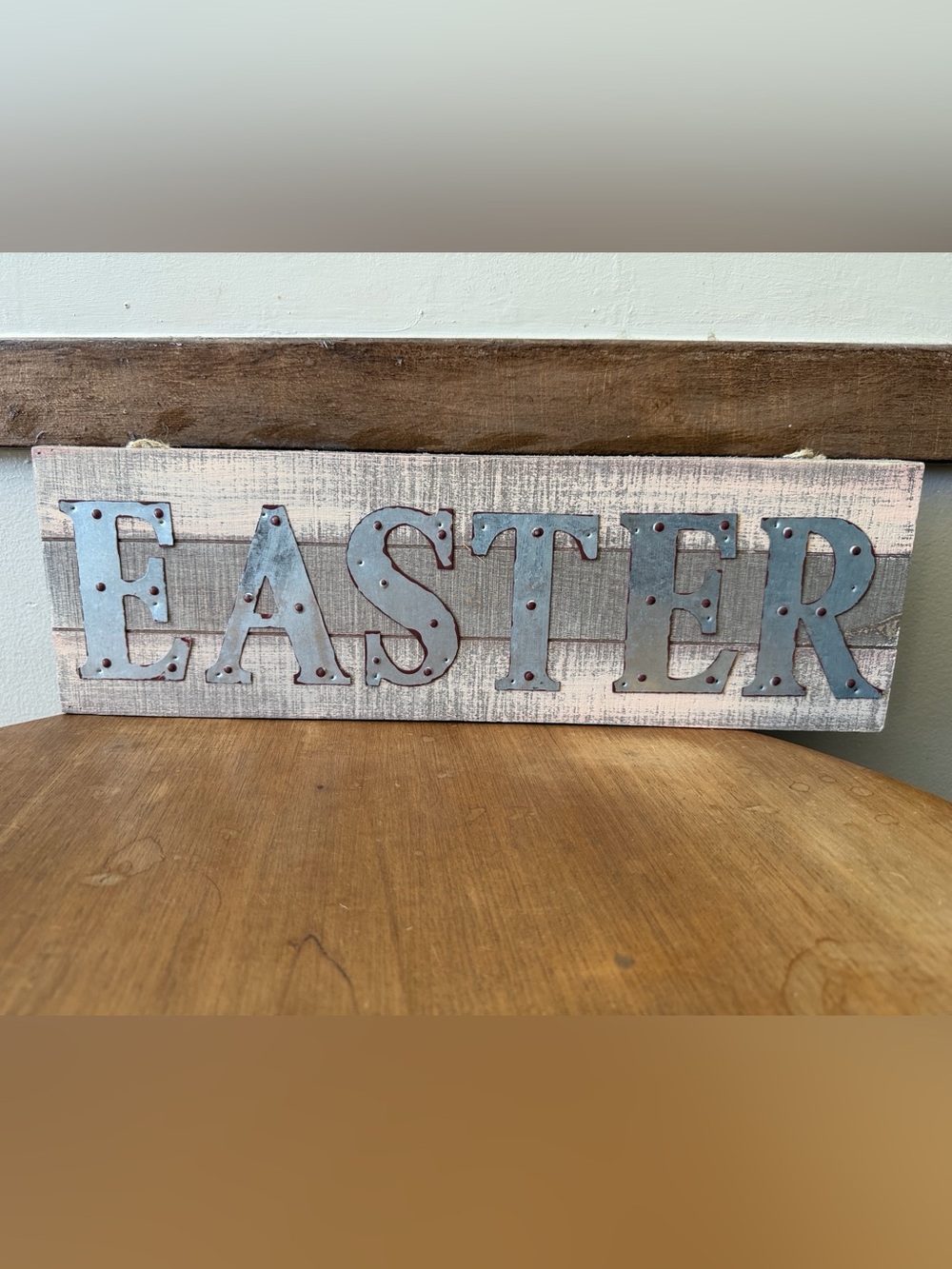 Rustic 'EASTER' Wall Sign in Distressed tan, silver , brown red and brown